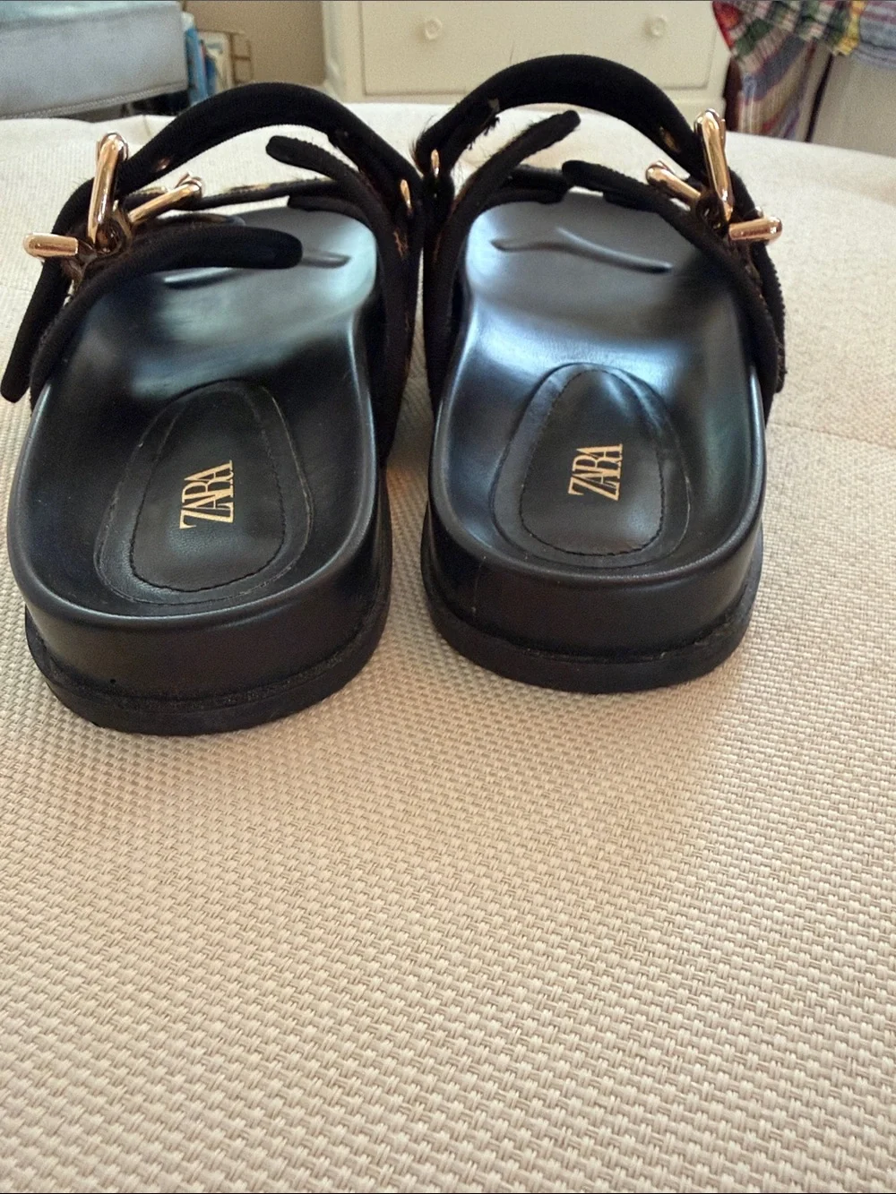 ZARA Leopard-Print Buckle Slide Sandals - Black & Brown size 39 - Picture 5 of 5